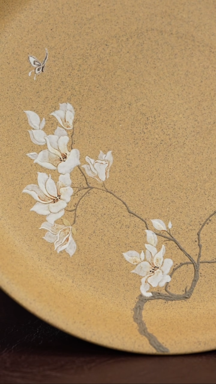 【闪购商品】紫砂茶杯玉兰泥绘 壶承