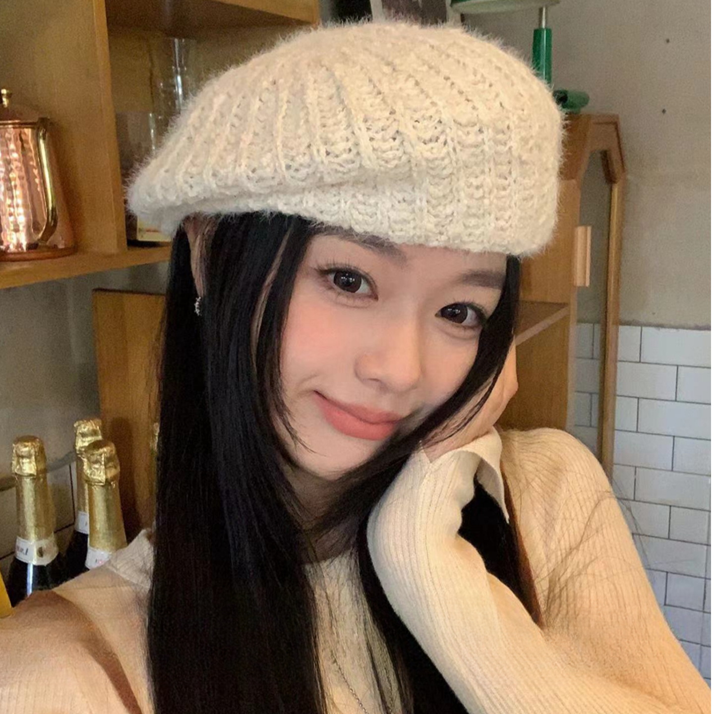 高温定型～一体式纯色不规则条纹贝雷帽子女秋冬百搭显脸小画家帽