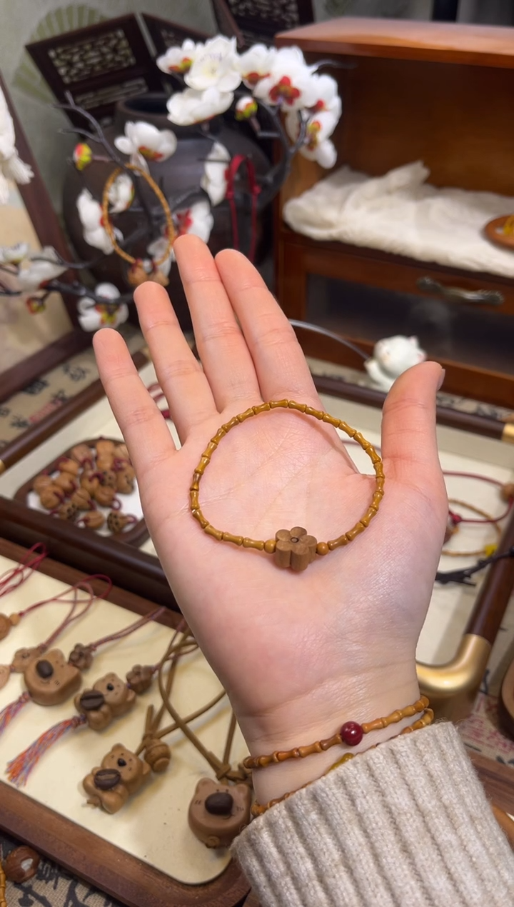 手串桃核【桃缘行】竹节「小花」桃木桃核辟、挡、驱、护 备注手围