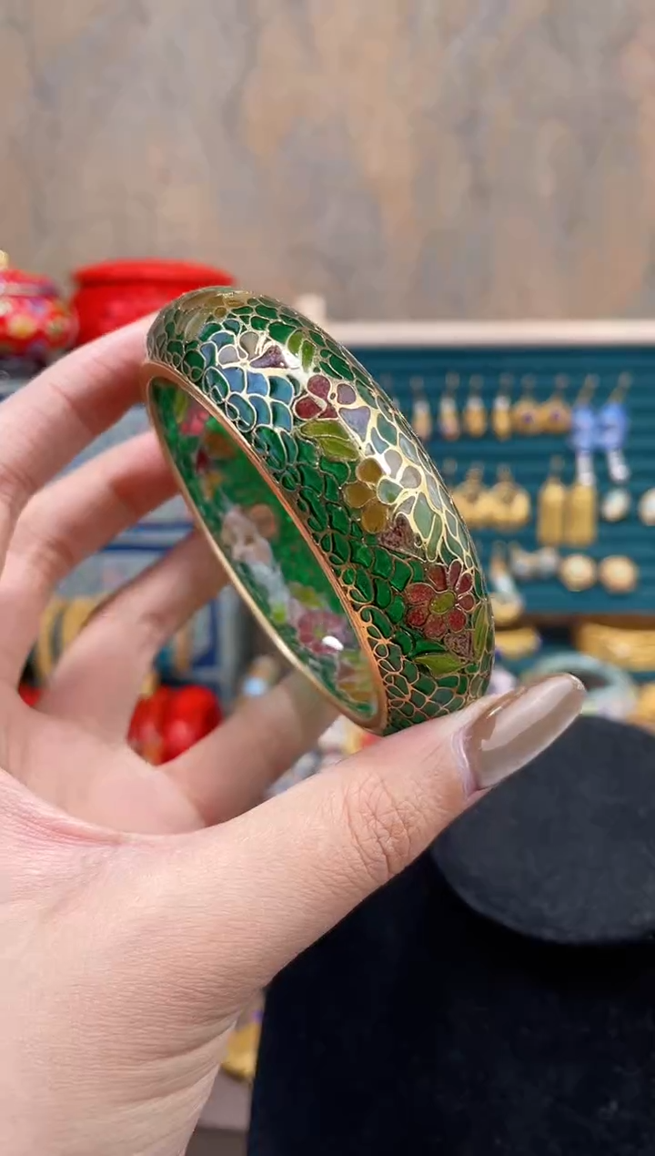 【闪购商品】非遗景泰蓝脱胎镯子60-63绿色