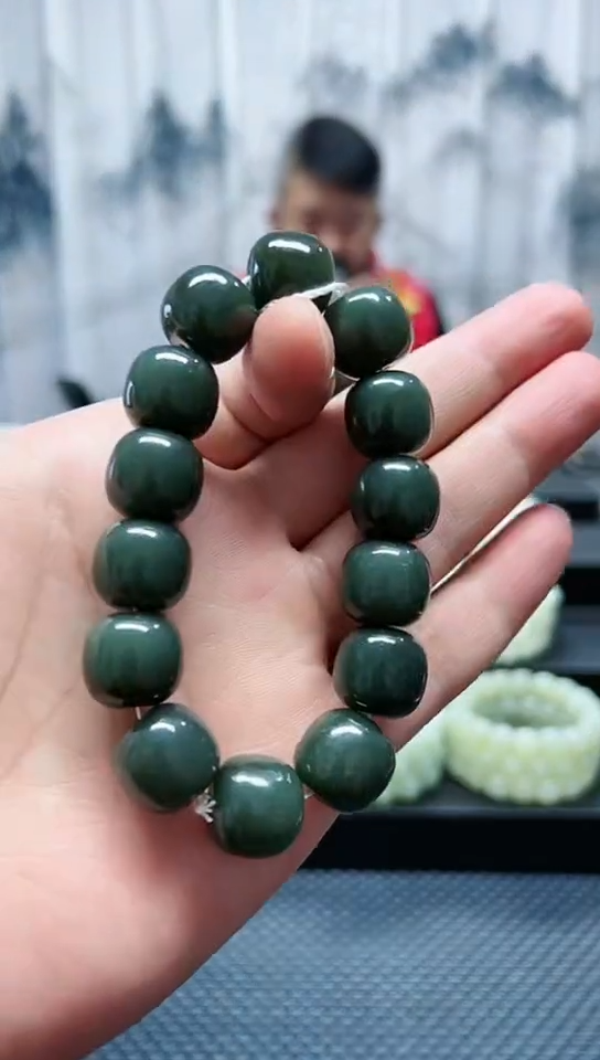 未镶嵌手串和田玉且末蓝老邢卡16纯天然