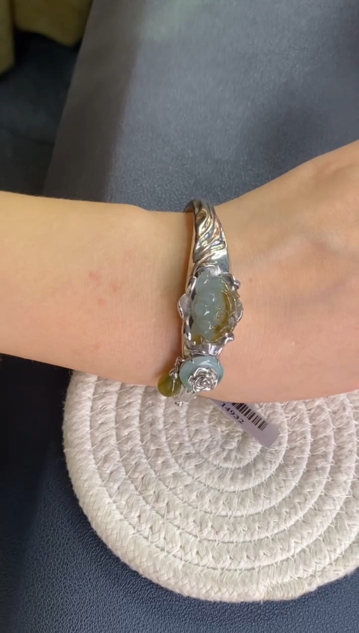 颈饰银S925镶嵌翡翠净货14932