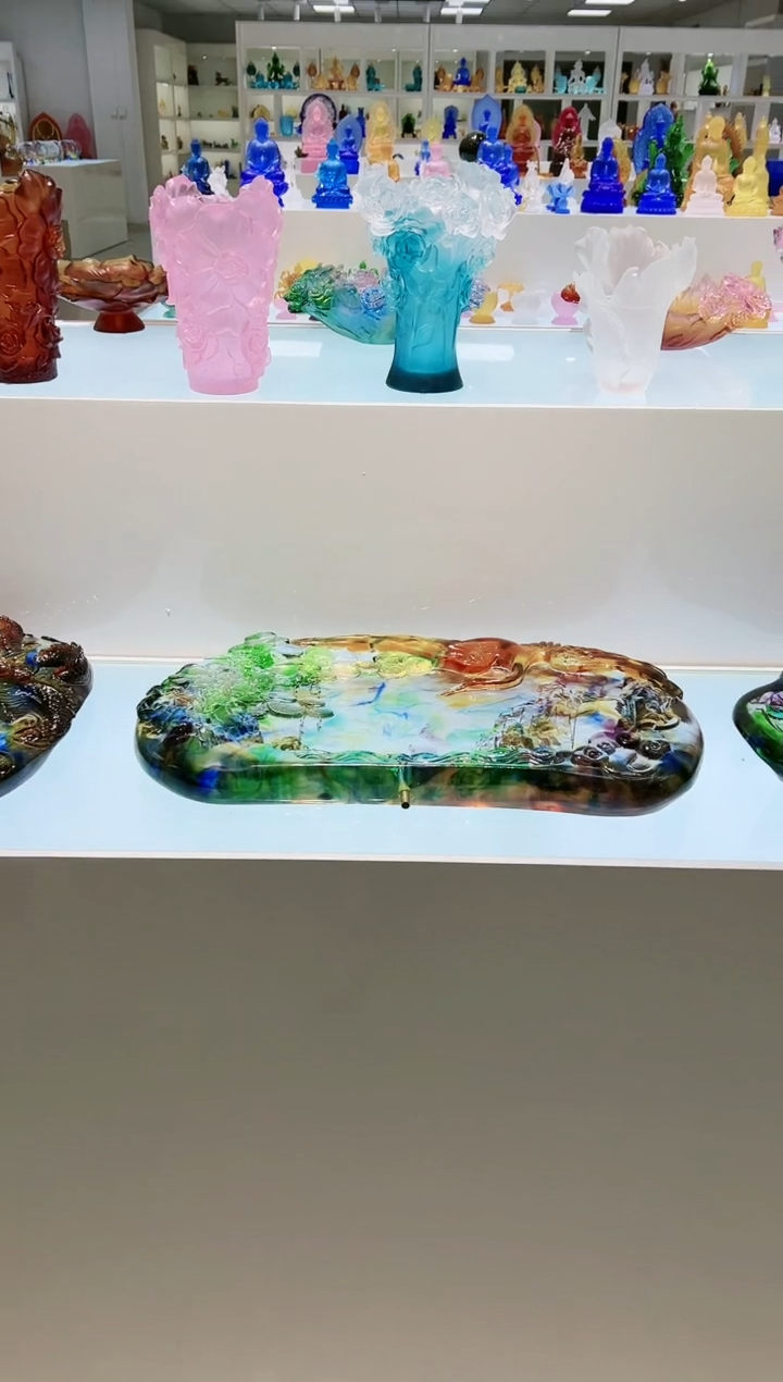 【闪购商品】茶宠古法琉璃松鹤延年大茶盘55厘米