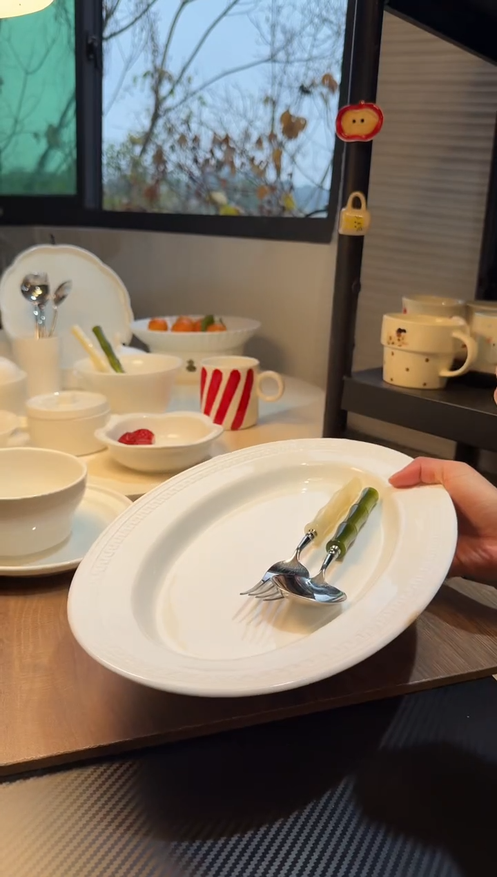 瓷鱼盘14英寸大鱼盘浮雕不带勺叉