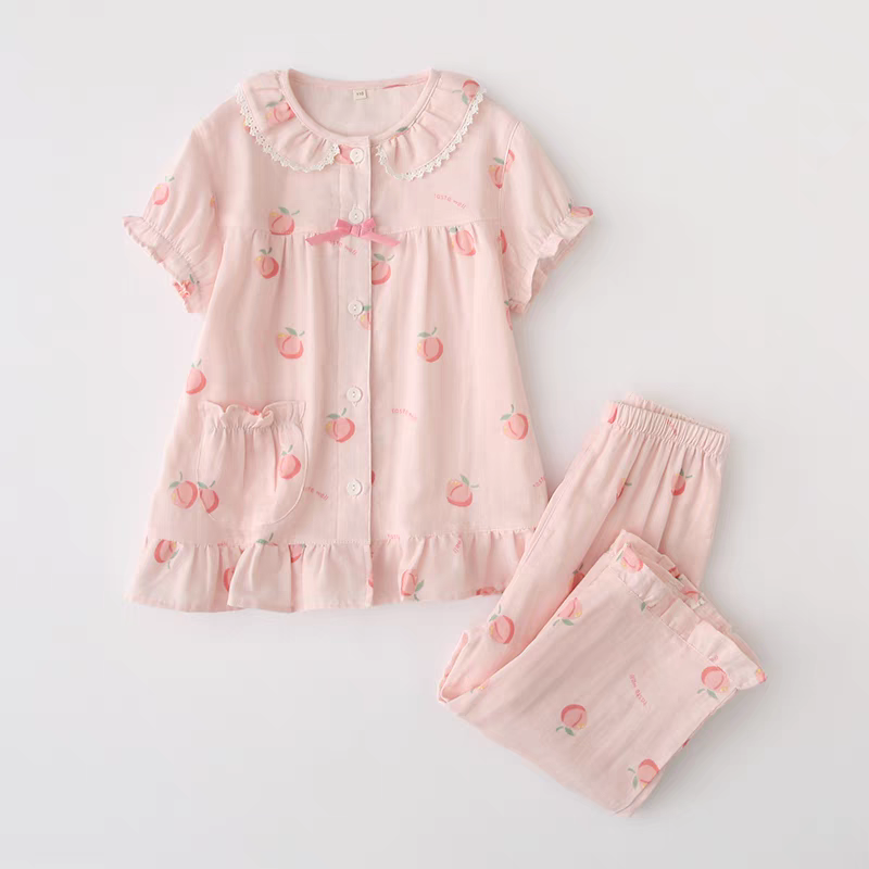儿童夏季女孩粉色樱桃家居服