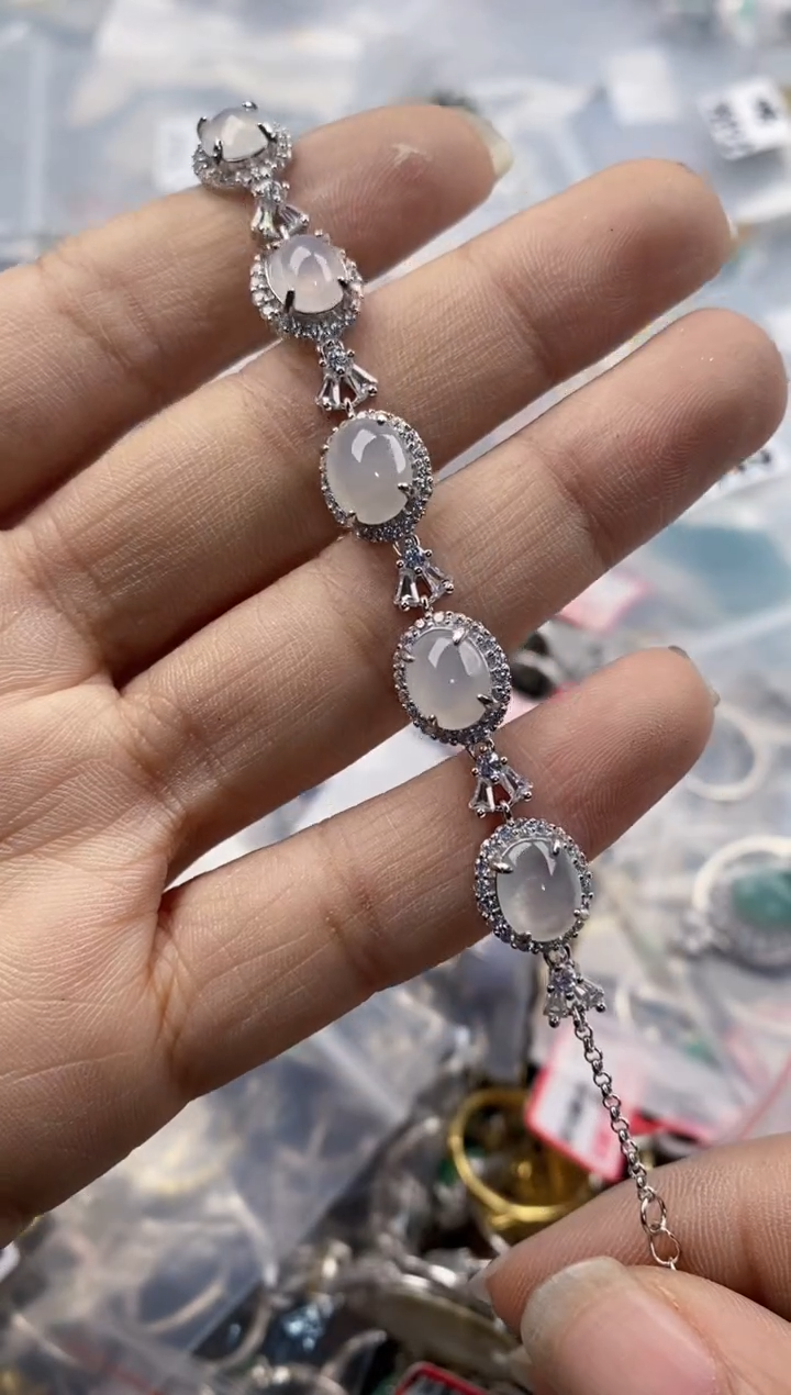 银S925镶嵌戒指翡翠666---1