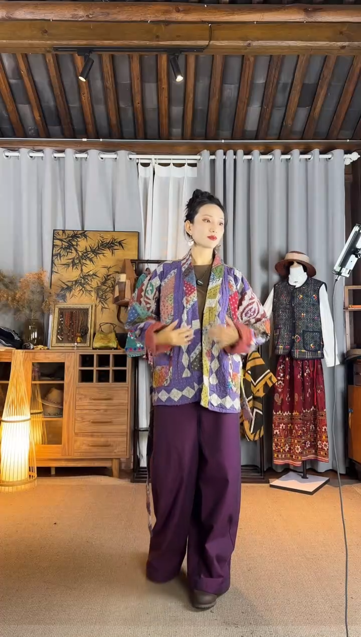 设计师款彩色贴布绣绑带外套