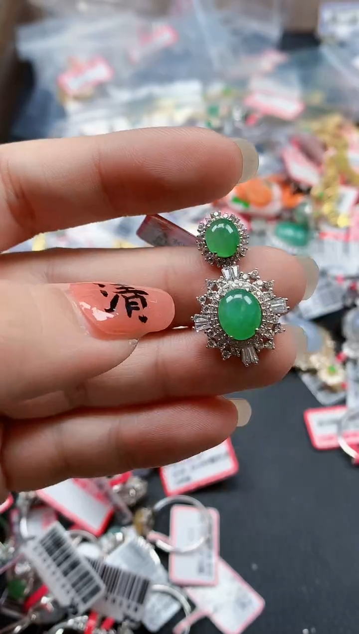 银S925镶嵌戒指翡翠天然A货缅甸翡翠