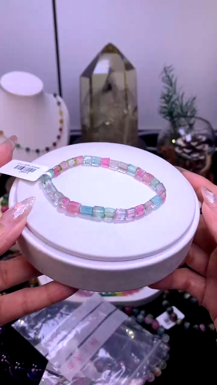 手链未镶嵌碧玺【梦源珠宝】5m天然碧玺西瓜方糖单圈手链