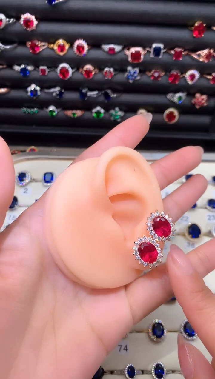 【闪购商品】红宝石耳饰银S925镶嵌810玫瑰金