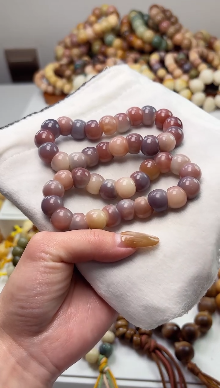 手串菩提根/象牙果沐j44紫美人玉化蒜瓣大肠13mm手串（现穿）