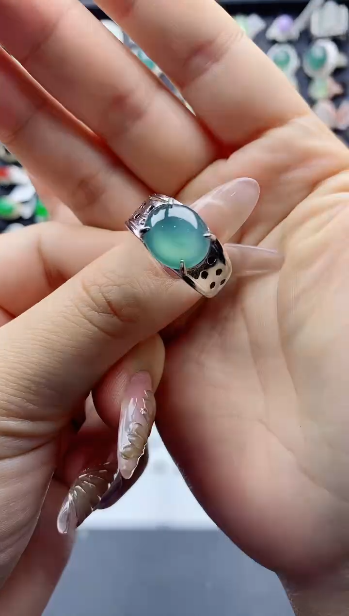 【闪购商品】翡翠戒指银S925镶嵌天然A货翡翠开口戒指