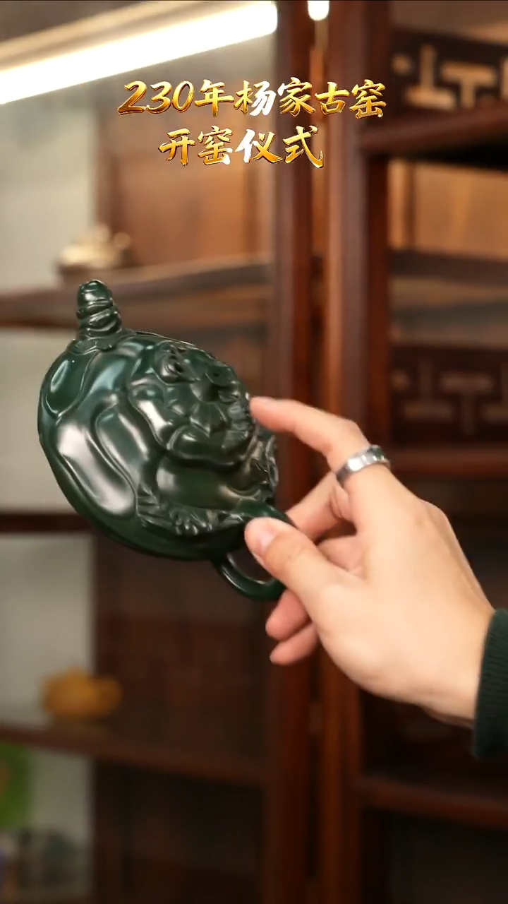 茶壶紫砂YJY192风卷葵古绿泥