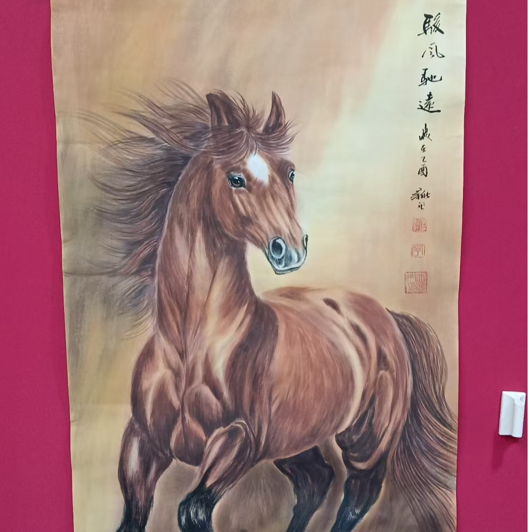 李新社-三尺竖幅手绘宣纸骏风驰远水墨画