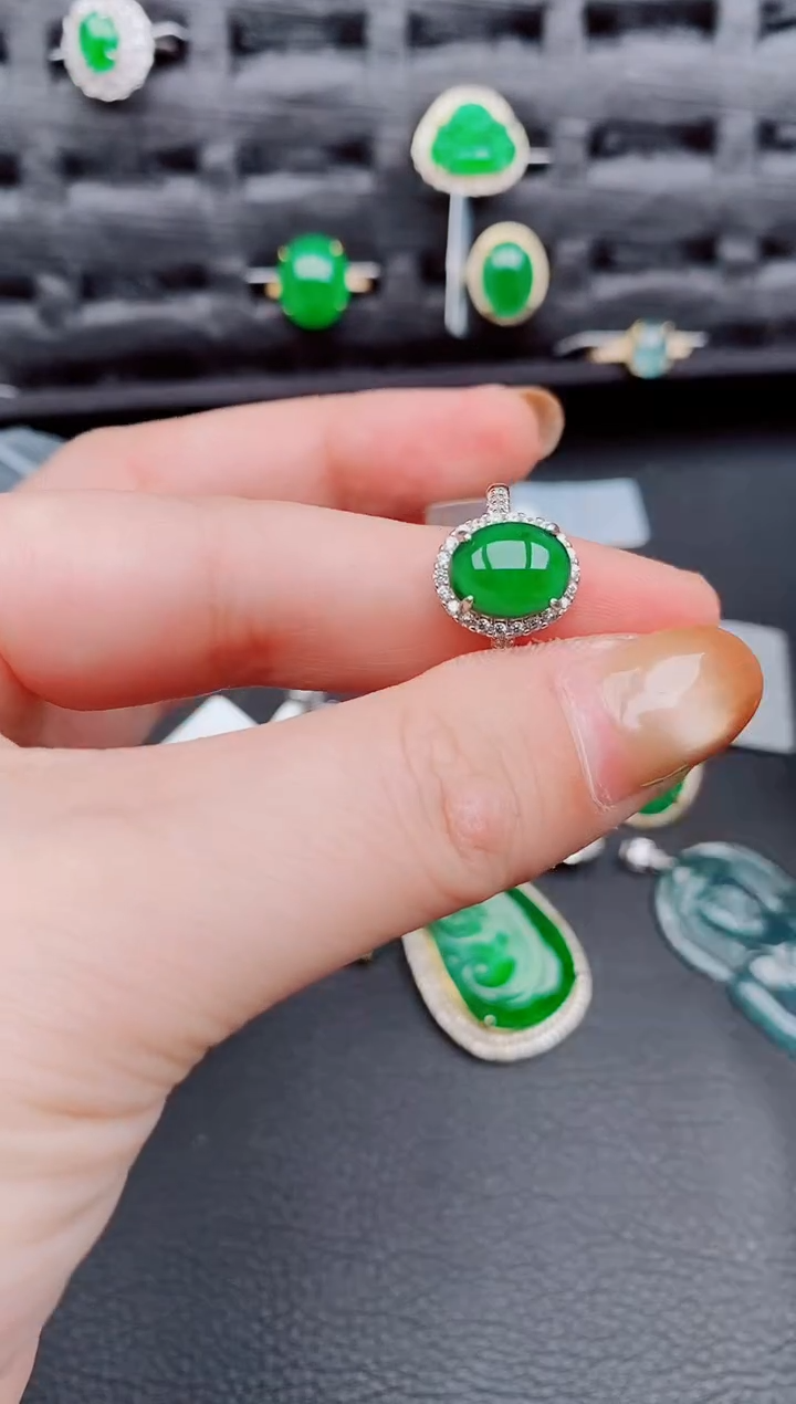 【闪购商品】翡翠戒指银S925镶嵌天然a货翡翠628