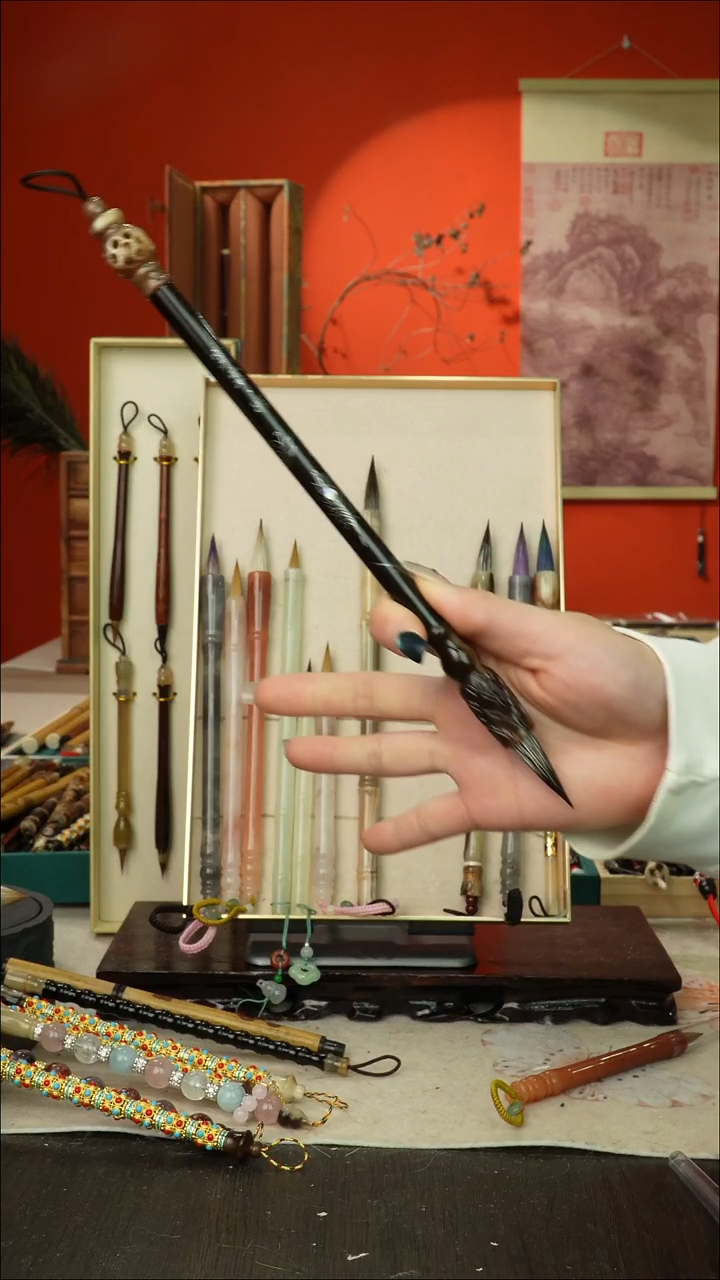 15号闪孤品高货毛笔链接 清水试笔 蘸墨不退