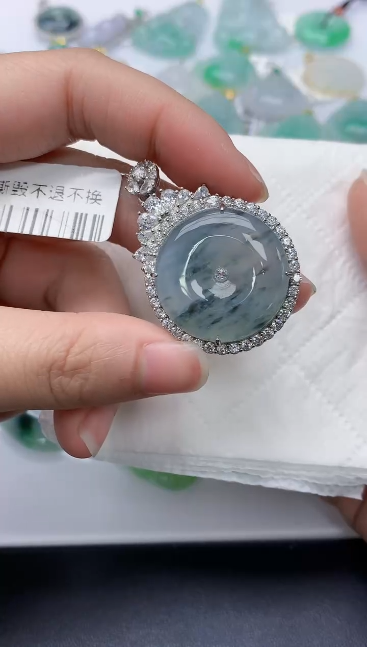 颈饰银S925镶嵌翡翠天然A货