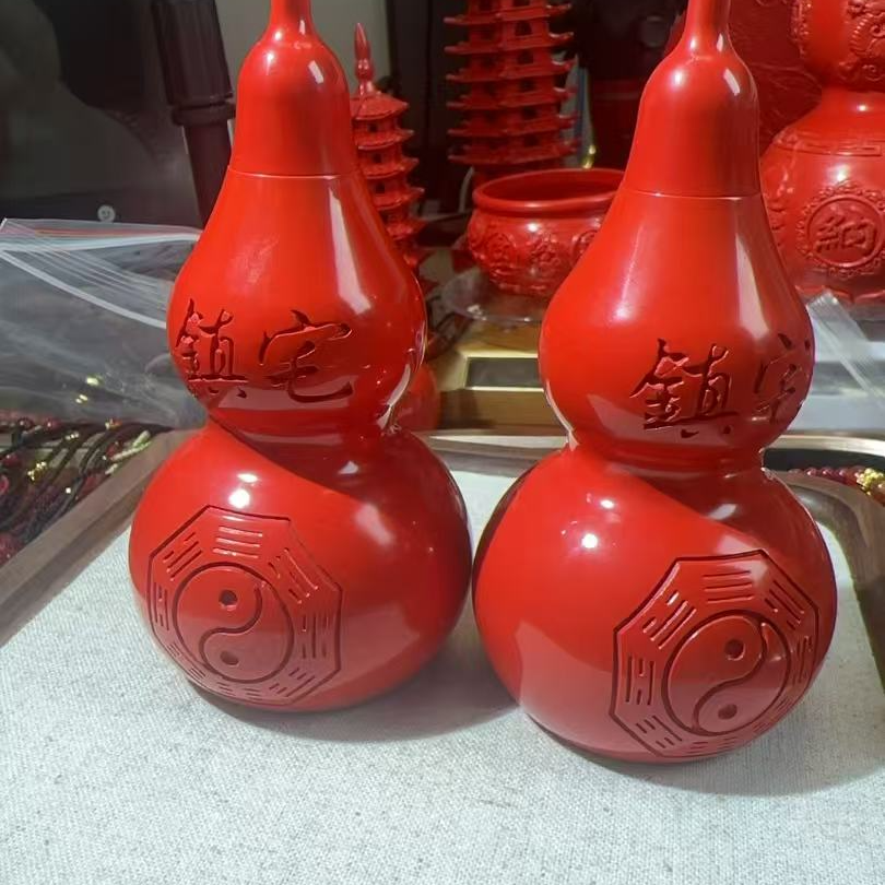 含辰砂工艺品高品质红砂八卦空心葫芦摆件