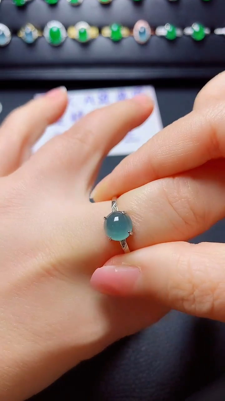 银S925镶嵌戒指翡翠天然翡翠A货s925银镶