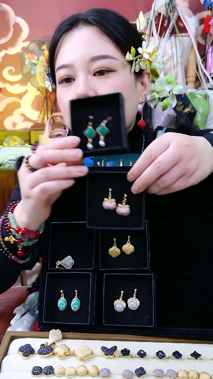 纯铜合金琉璃非遗耳饰