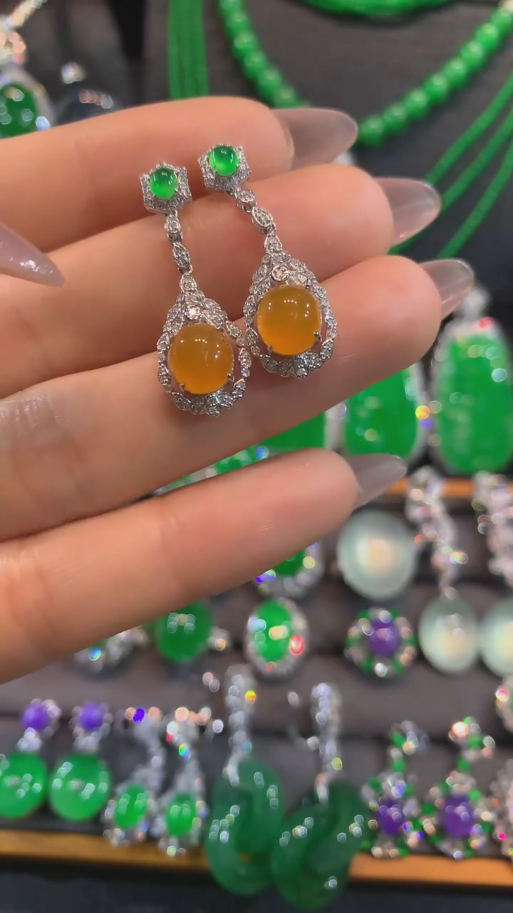 【闪购商品】翡翠耳饰18K金镶嵌耳饰