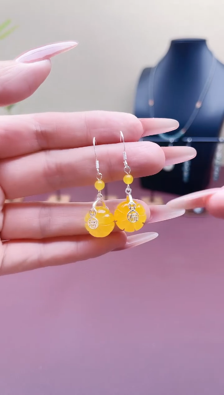 未镶嵌耳饰玛瑙/玉髓00黄色南瓜福牌