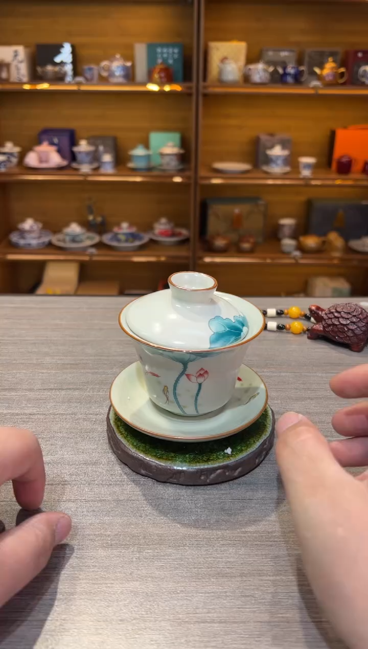 【闪购商品】绿荷花盖碗茶具茶具