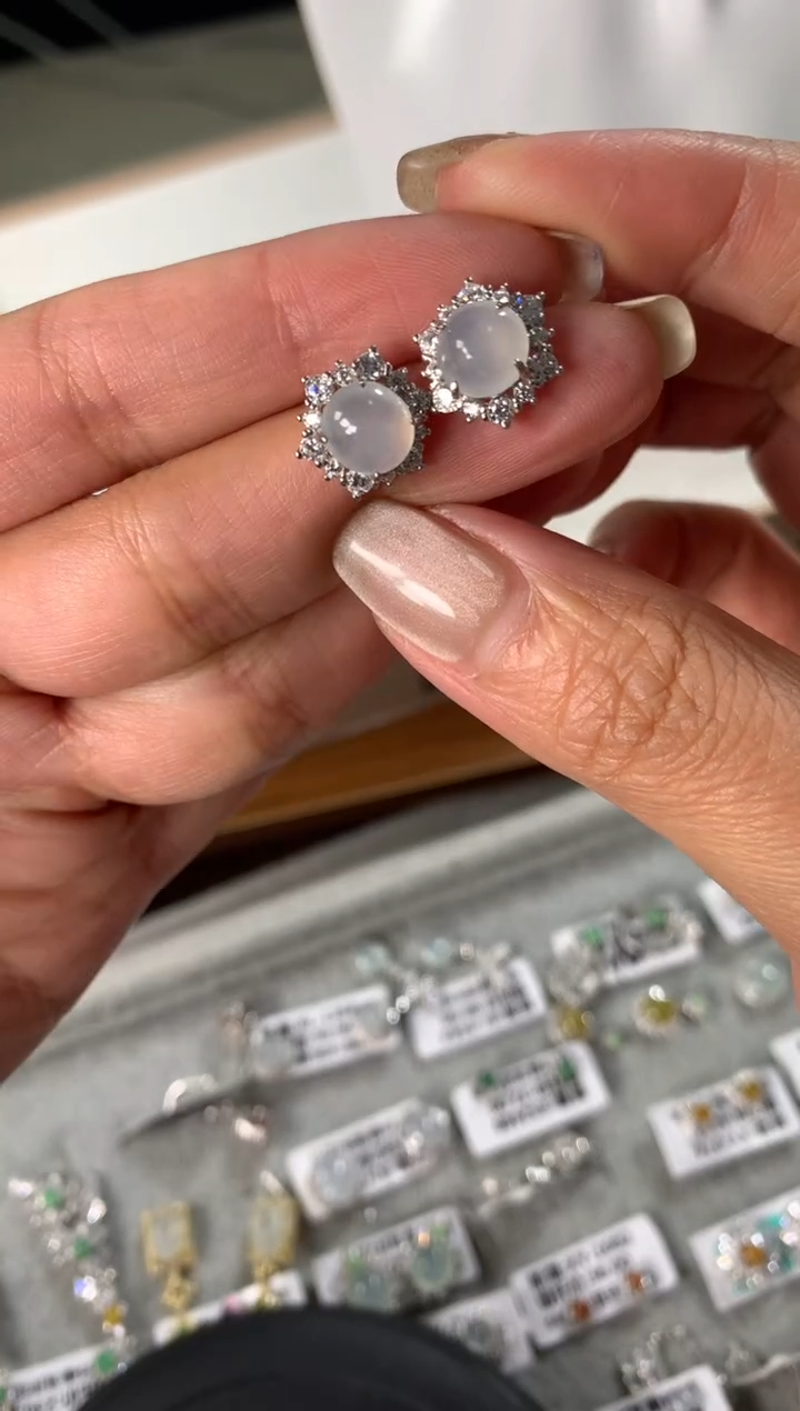 银S925镶嵌戒指翡翠耳饰