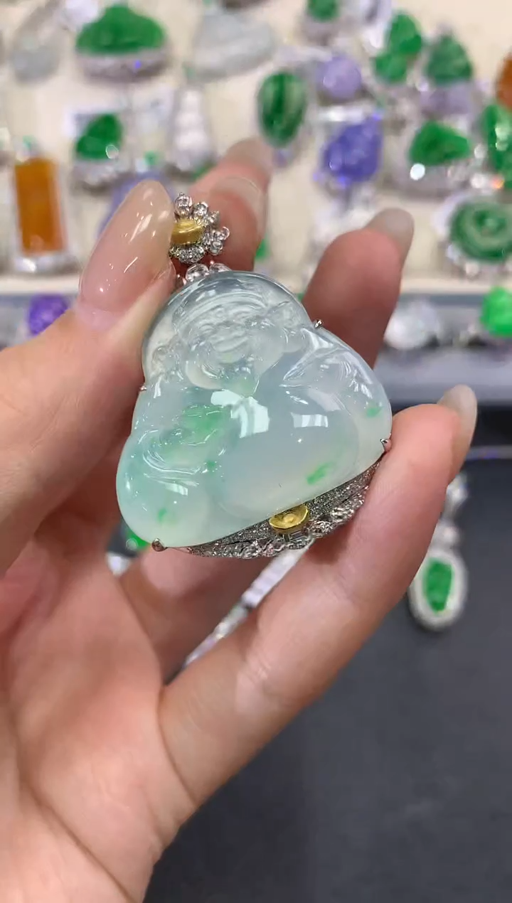 【闪购商品】翡翠吊坠(不含链)18K金镶嵌w197      