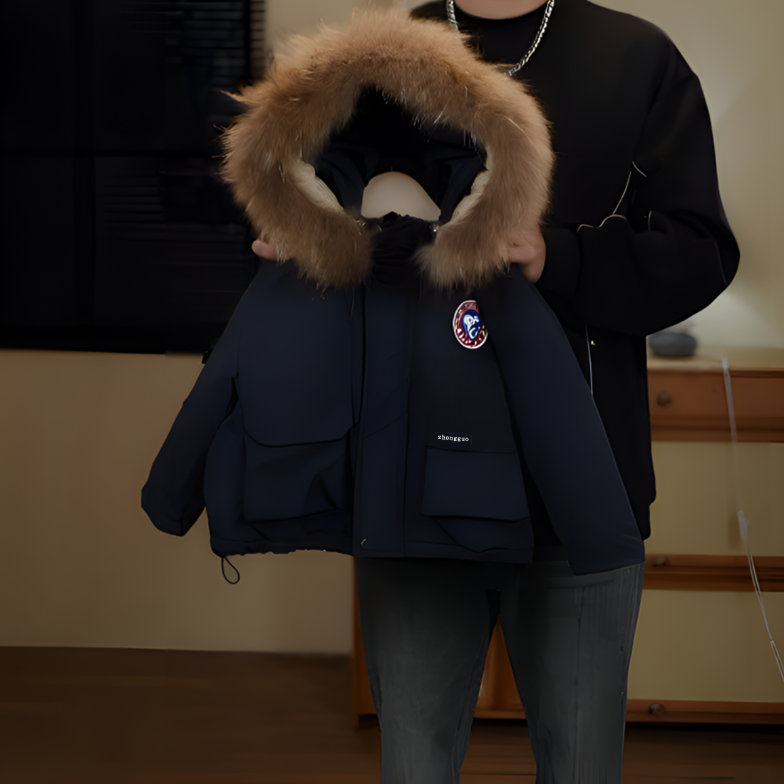 男童冬装加绒派克棉服2025新款中小童加厚外套大毛领冬季连帽棉衣