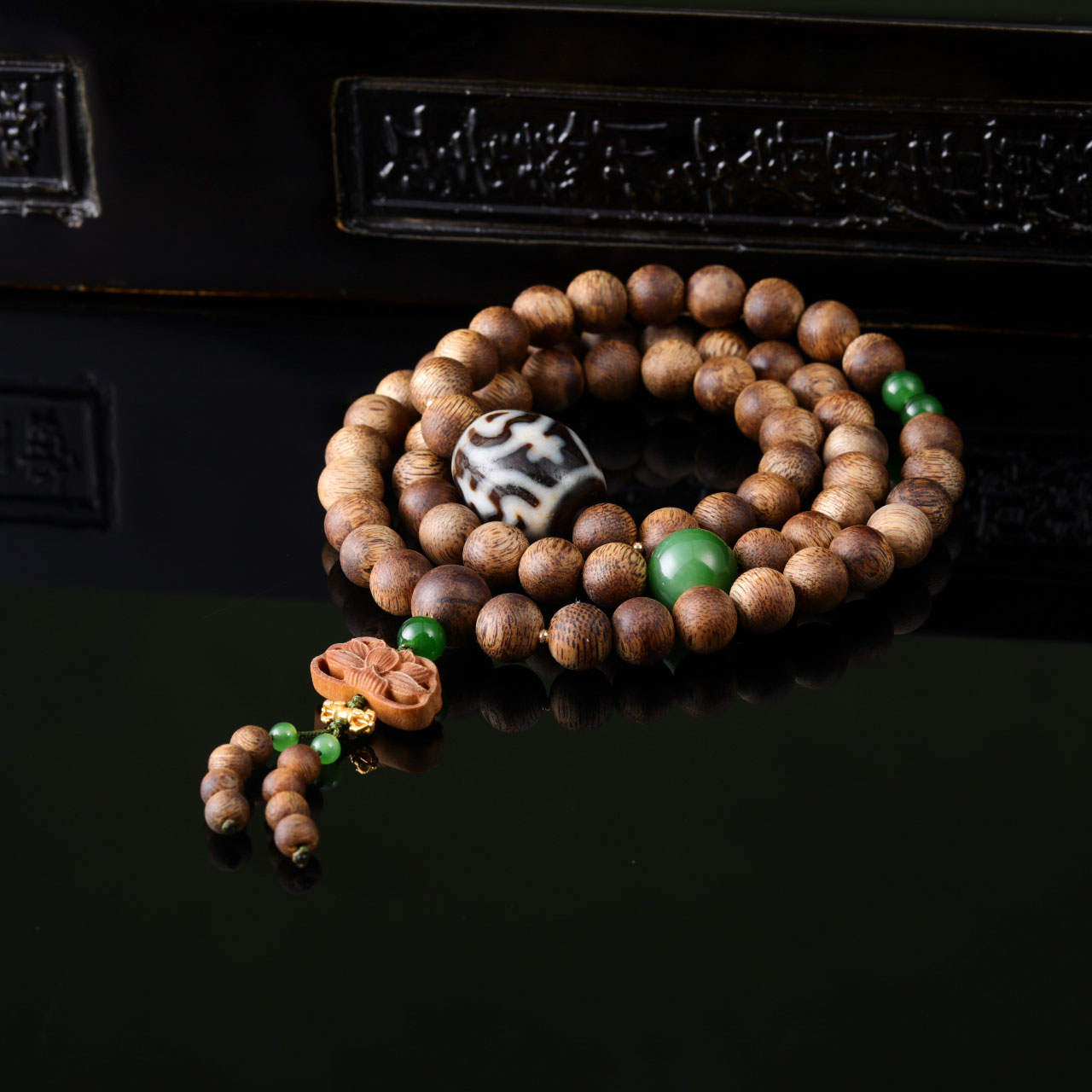 沉香【意婵】《悠宁香》“双12”8.8mm九九沉绿棋楠沉香18K金玛瑙913215