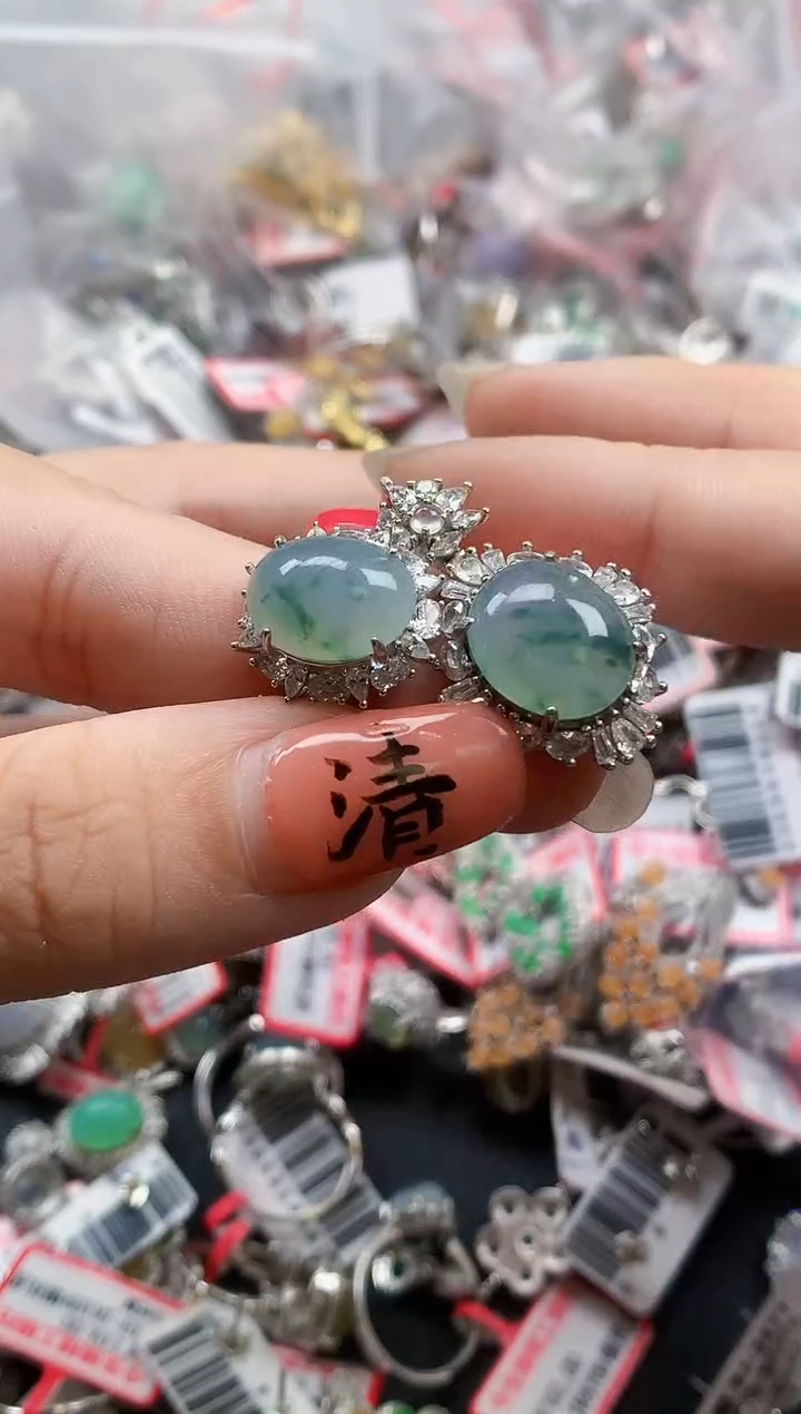 银S925镶嵌戒指翡翠天然A货缅甸翡翠