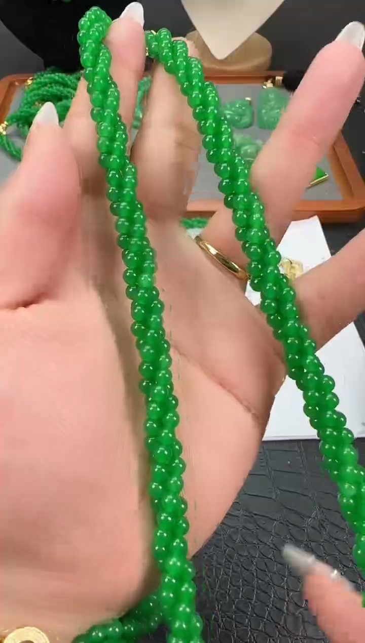 未镶嵌翡翠耳饰小米麻花项链