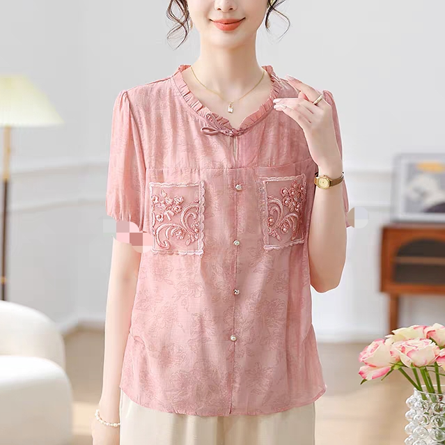 D511纯色常规宽松型短袖衬衫打底衫夏装上衣气质