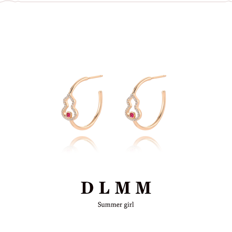 铜合金合成锆石耳饰 耳环耳饰饰品C福禄镂空红水晶耳钉J045