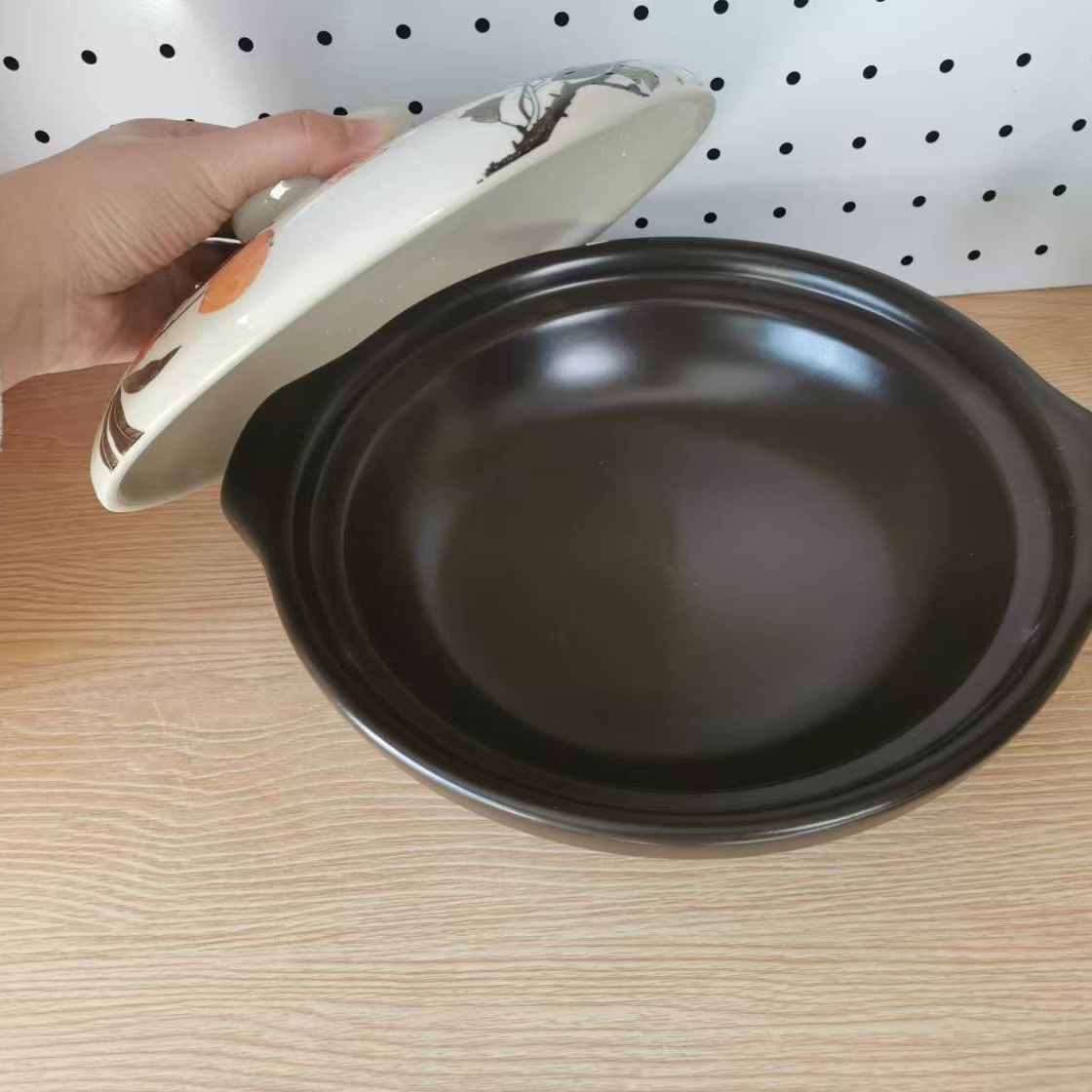 【瑕疵专场】2.6升黑色柿子盖干烧锅砂锅干烧炖菜陶瓷煲炖锅瑕疵锅