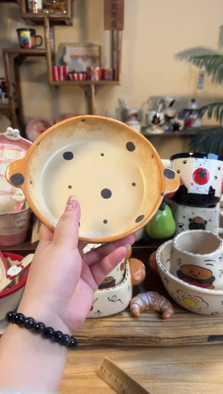 陶瓷珍珠点点盘子【十里高温釉下彩陶瓷】