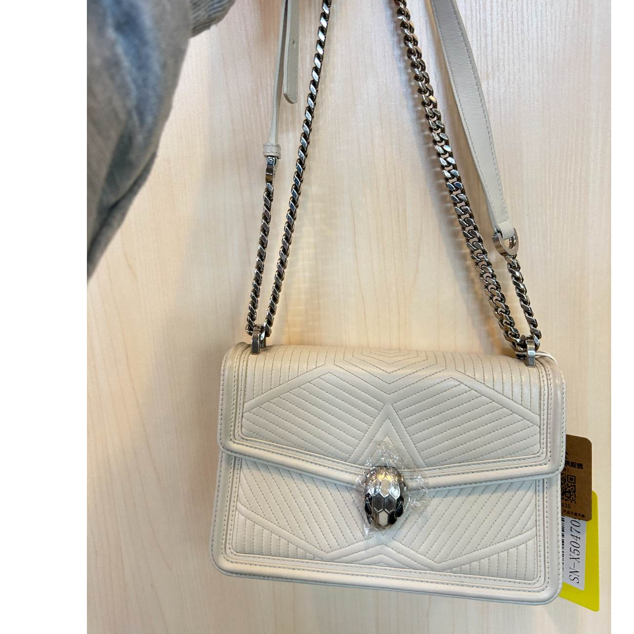 95新 BVLGARI/宝格丽 白色蛇头单肩包/云海优选/H18438