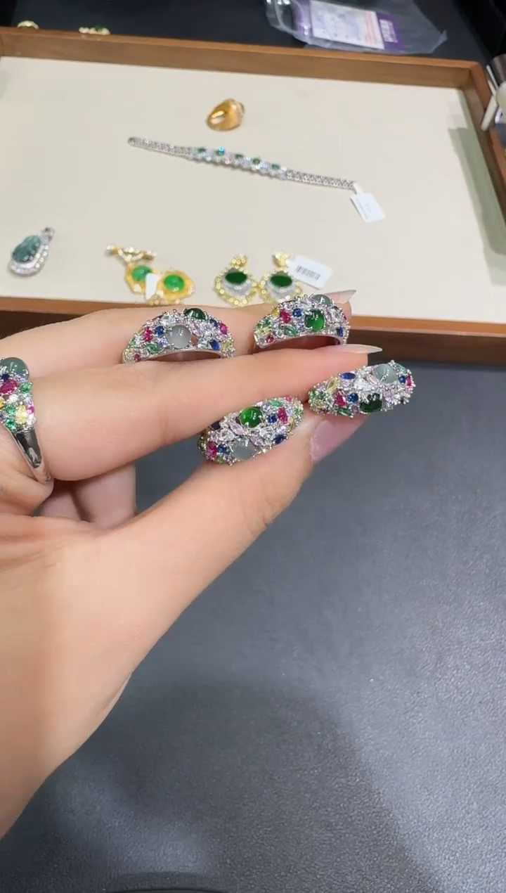 翡翠银S925镶嵌耳饰X0623-1822-313多样性一对