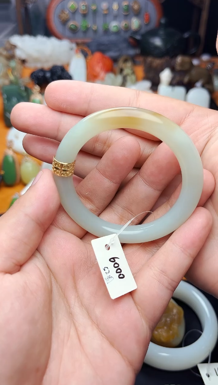 【闪购商品】和田玉手镯18K金镶嵌52圈口01