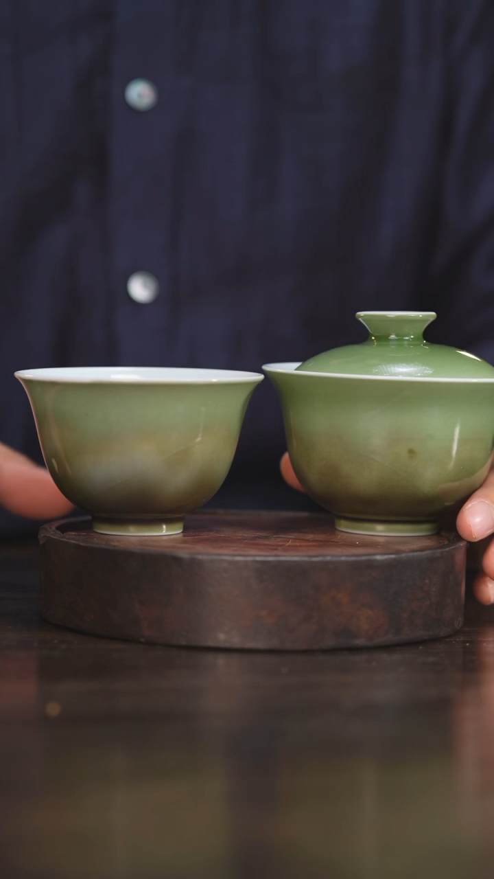 【闪购商品】杯15柴房陶瓷丨翡翠绿盖碗