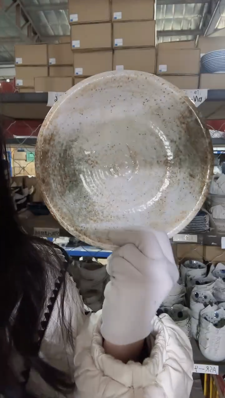 陶瓷【单支】日本进口美浓烧市原粗陶深盘20cm