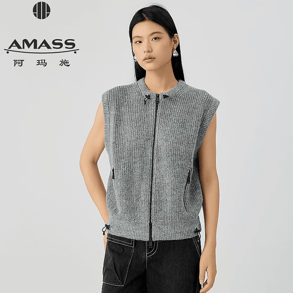 AMASS/阿玛施新款学院风简约百搭时尚气质无袖圆领针织马甲548051