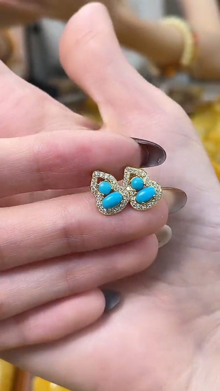 银S925镶嵌绿松石耳钉j109