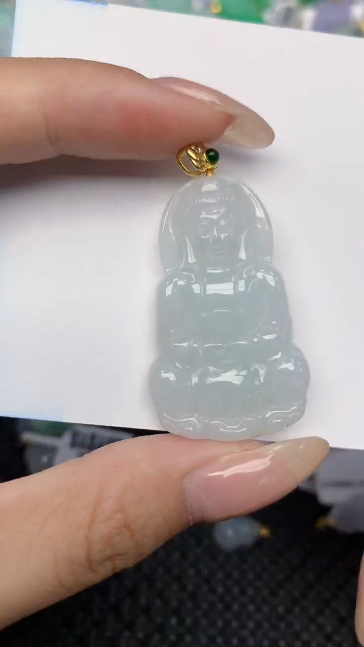 翡翠18K金镶嵌颈饰天然翡翠a货
