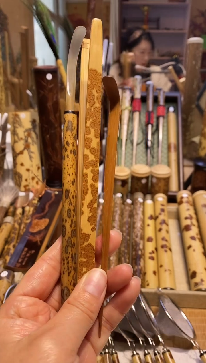 大****巴湘妃竹大夹子茶拨共3件