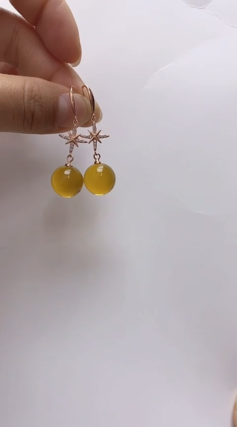 【闪购商品】琥珀裸石银S925镶嵌蓝珀耳坠