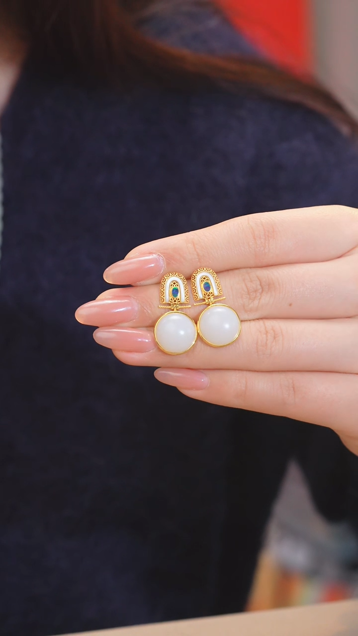 【闪购商品】和田玉耳饰18K金镶嵌（二）@@N6814