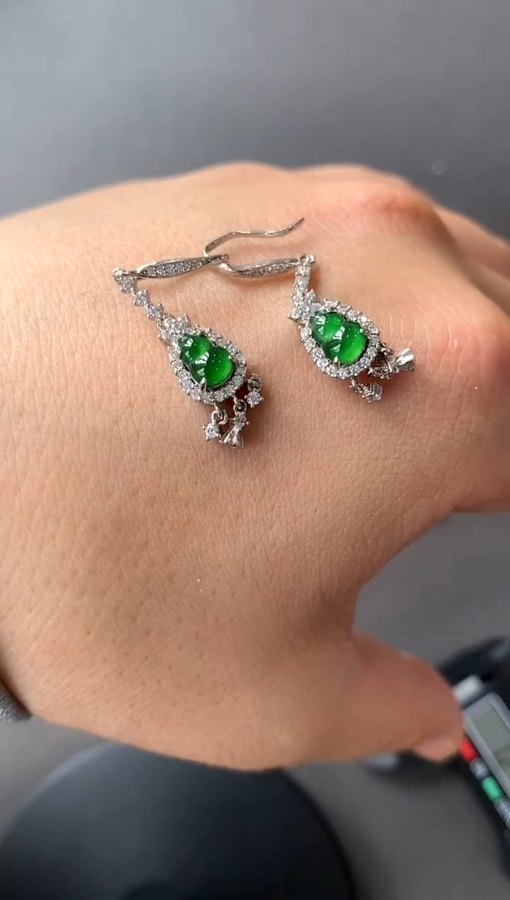 【闪购商品】翡翠耳饰银S925镶嵌买断价