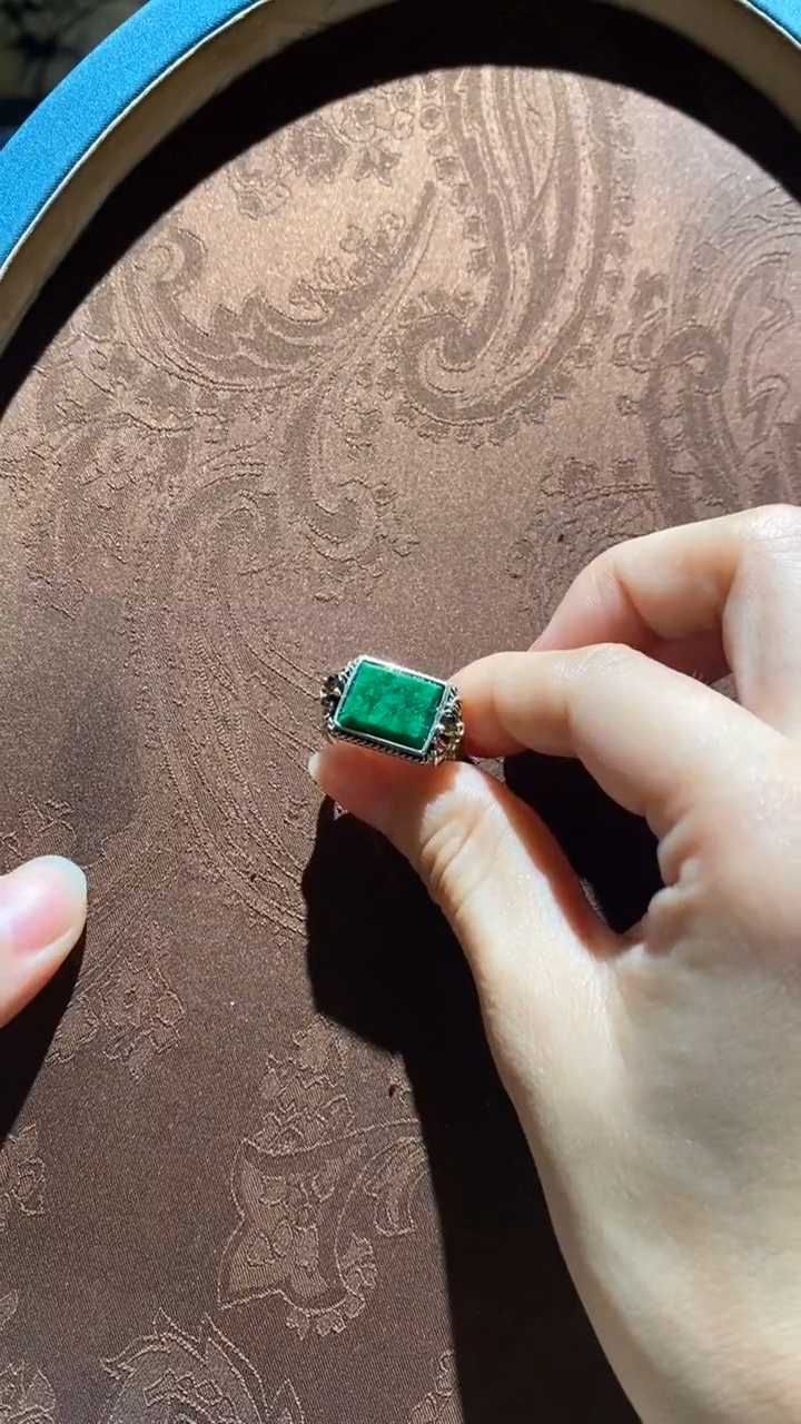 【闪购商品】翡翠戒指银S925镶嵌红翡绿翠12号